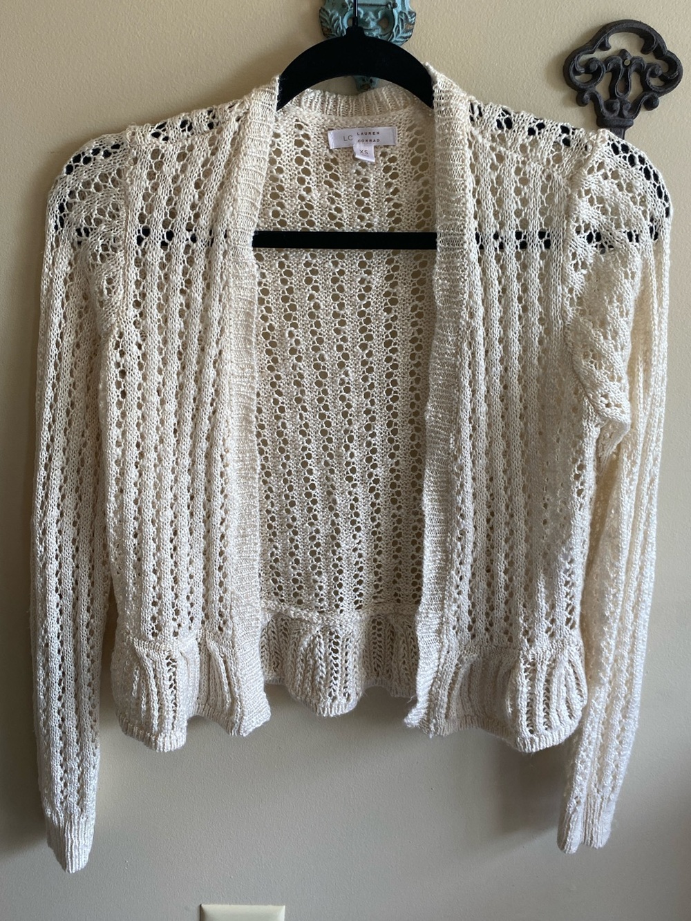 LC Lauren Conrad Cream Open-Knit Sweater Cardigan